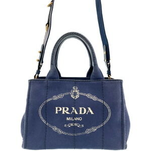 Prada Canapa 2way Tote Bag Denim Canvas Blue